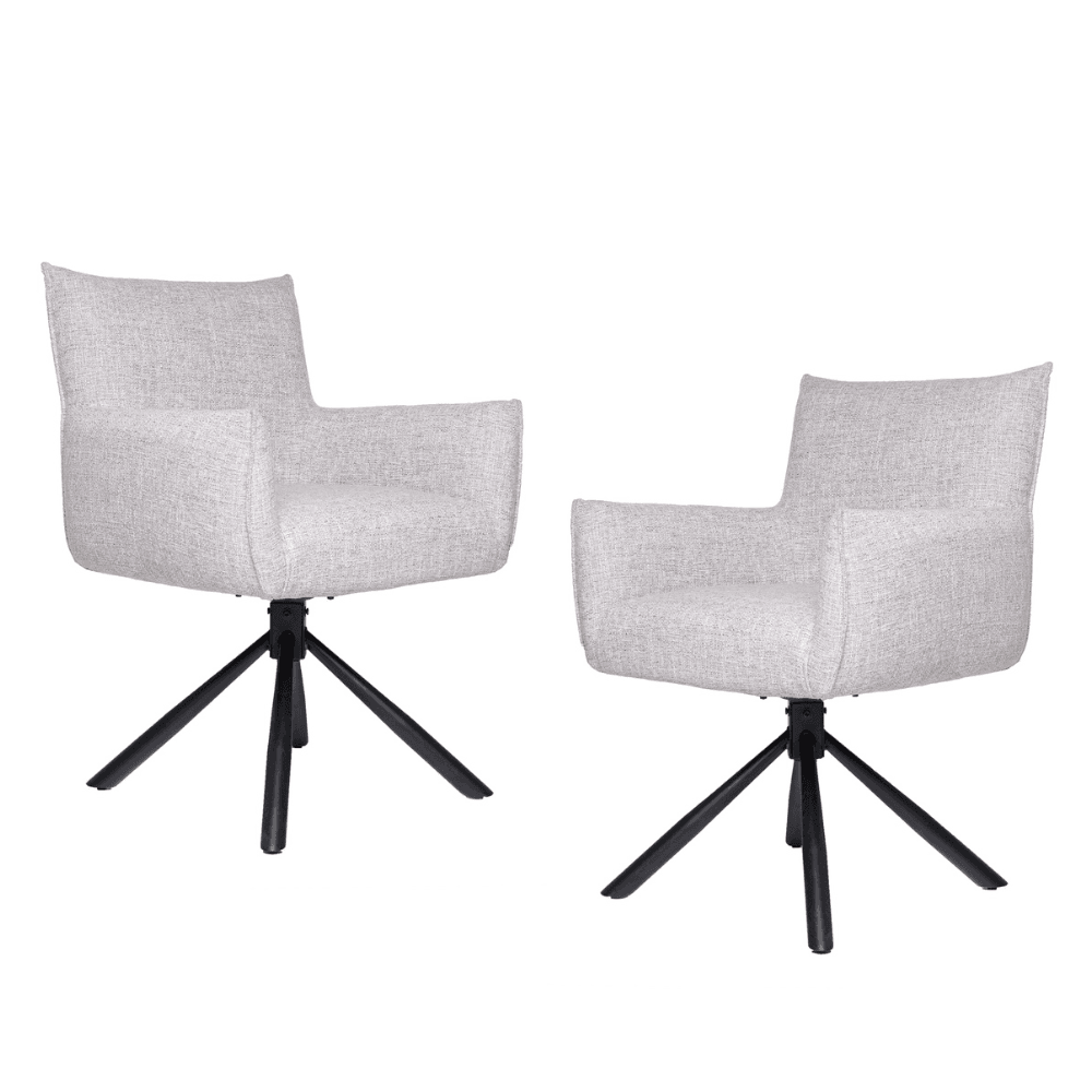 Set Of 2 Federico Modern Boucle Fabric Kitchen Dining ArmChair Metal Frame - Light Grey Chair Fast shipping On sale