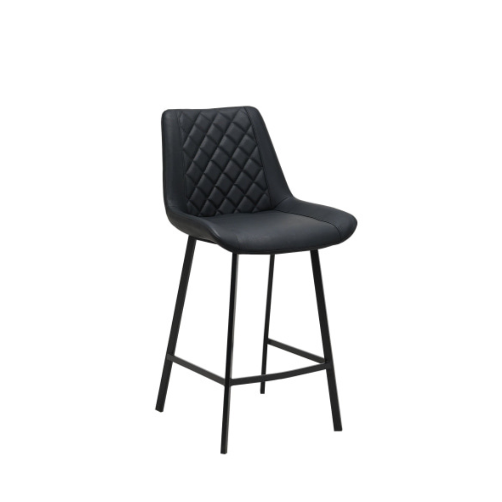 Set Of 2 Fin Eco Leather Kitchen Counter Bar Stool Metal Legs 66cm Black Fast shipping On sale