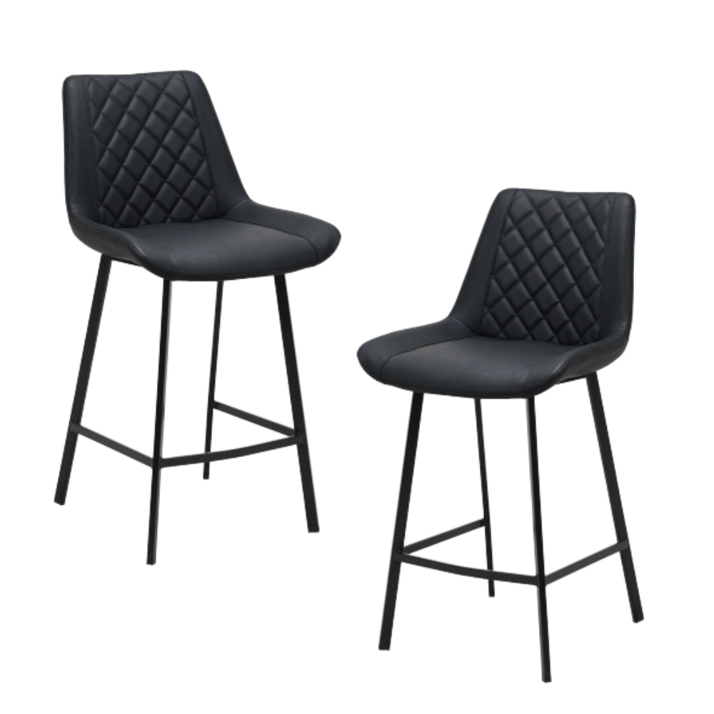 Set Of 2 Fin Eco Leather Kitchen Counter Bar Stool Metal Legs 66cm Black Fast shipping On sale