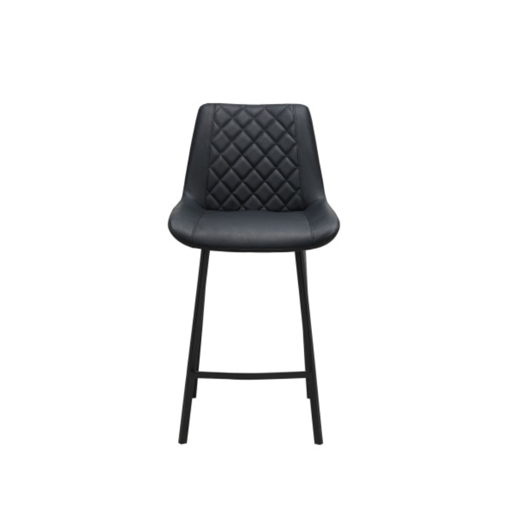 Set Of 2 Fin Eco Leather Kitchen Counter Bar Stool Metal Legs 66cm Black Fast shipping On sale