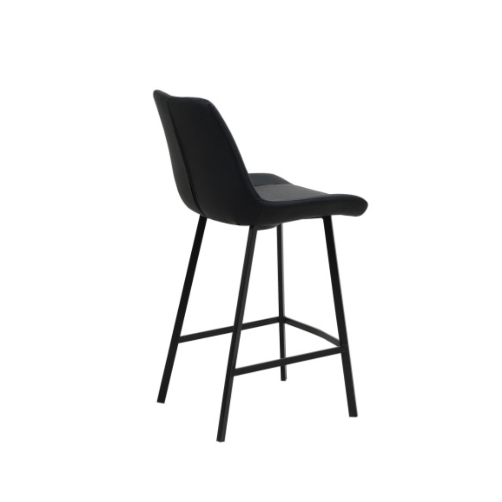 Set Of 2 Fin Eco Leather Kitchen Counter Bar Stool Metal Legs 66cm Black Fast shipping On sale