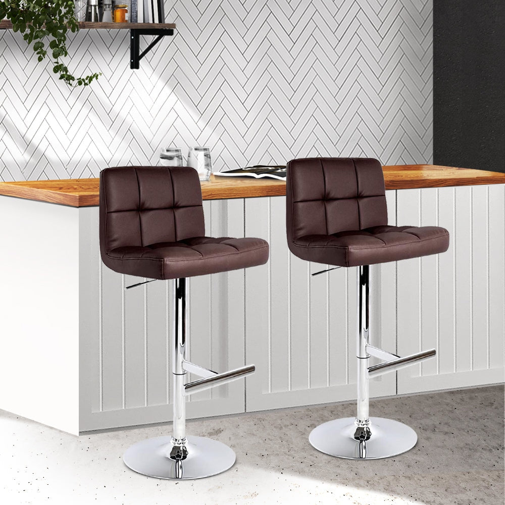 Set of 2 Gas Lift Bar Stools PU Leather - Chocolate Brown Stool Fast shipping On sale