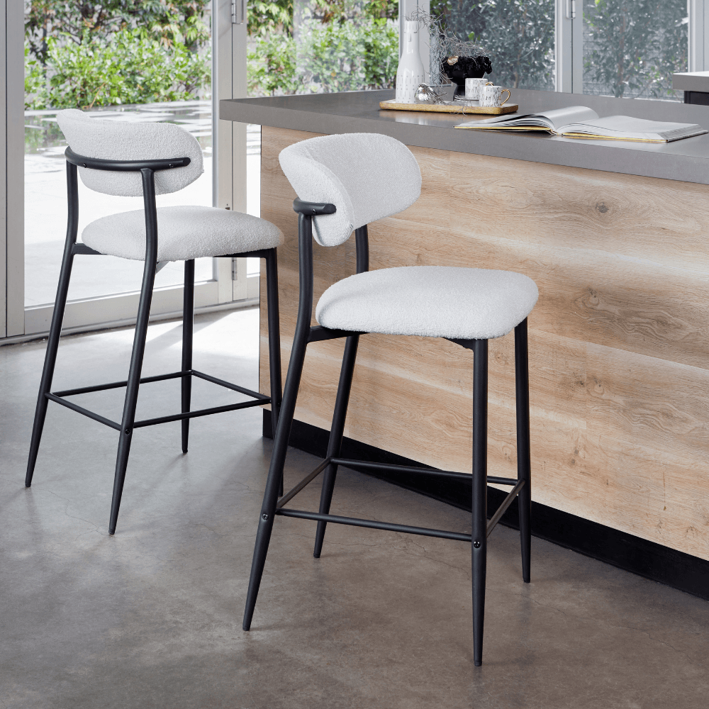 Set Of 2 Gio Modern Boucle Fabric Kitchen Counter Bar Stool 66cm - Off White Fast shipping On sale