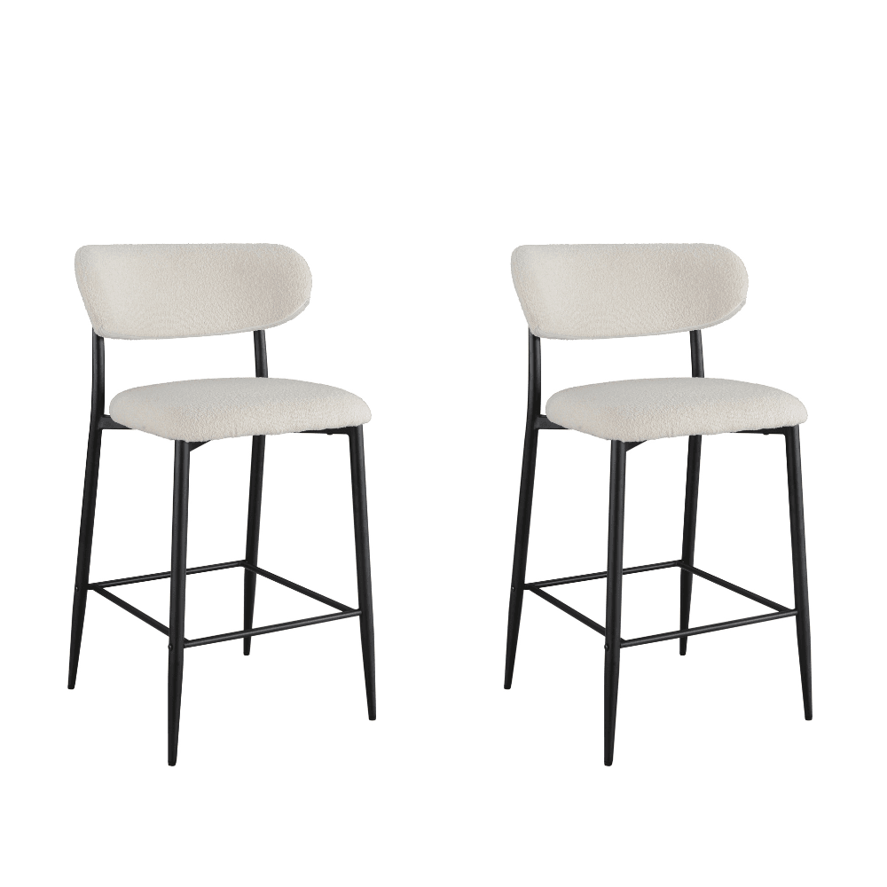 Set Of 2 Gio Modern Boucle Fabric Kitchen Counter Bar Stool 66cm - Off White Fast shipping On sale