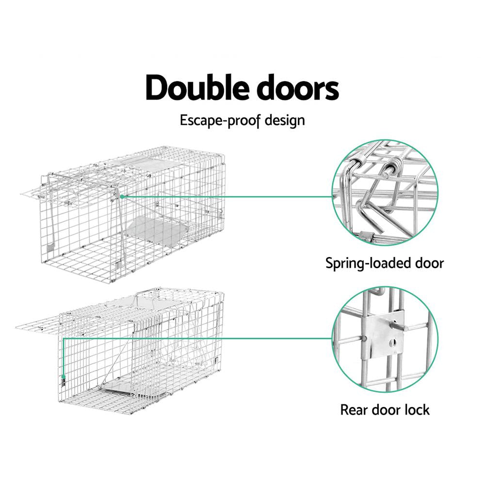 Set of 2 Humane Animal Trap Cage 66 x 23 25cm - Silver Farm Supplies Fast shipping On sale