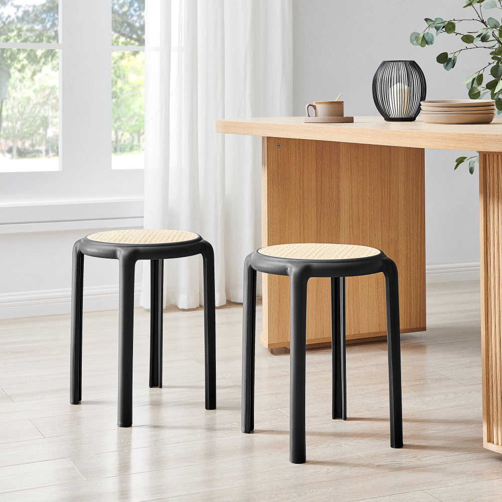 Set Of 2 Jiro Kitchen Round Low Stool Seat Chair 45cm Black Fast shipping On sale