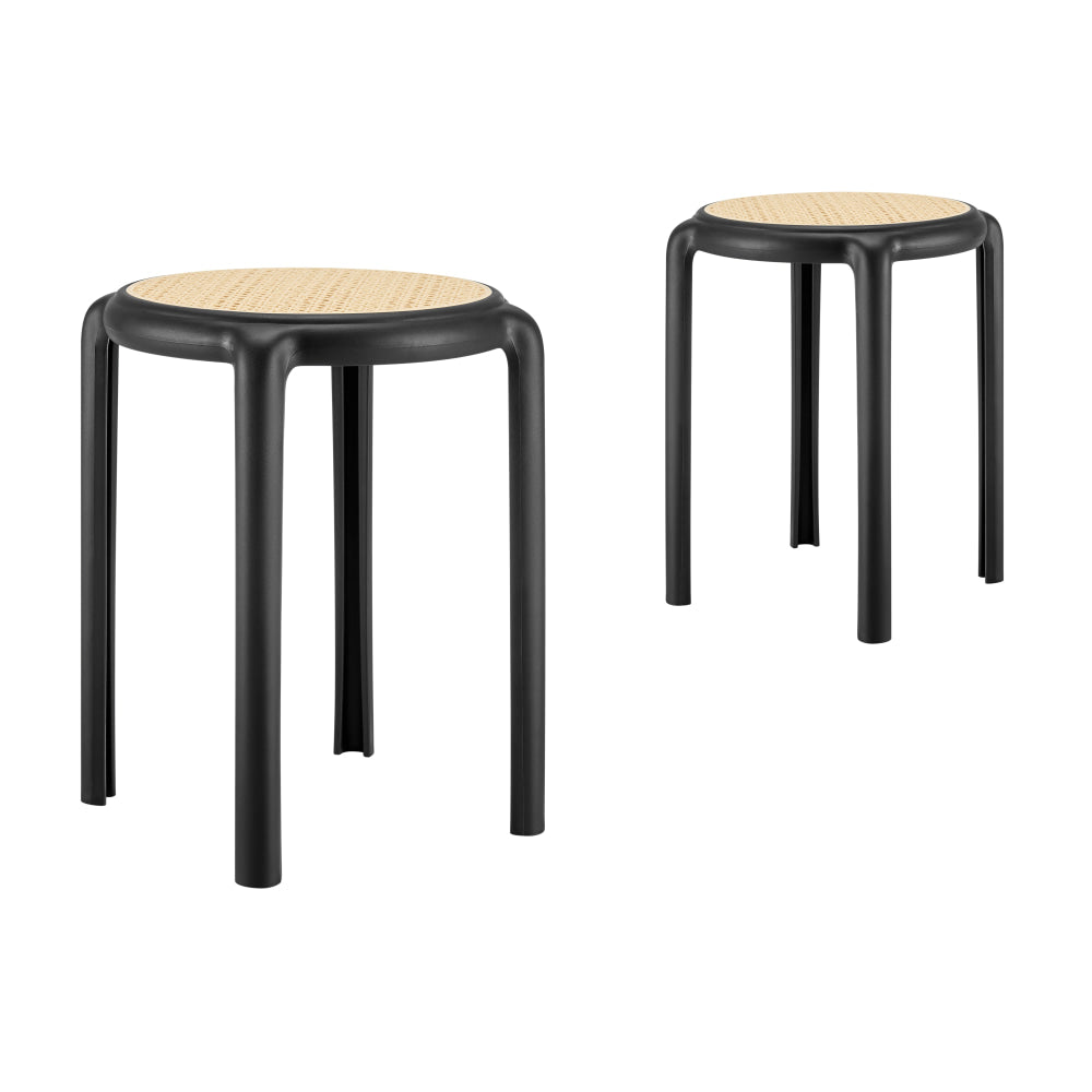 Set Of 2 Jiro Kitchen Round Low Stool Seat Chair 45cm Black Fast shipping On sale