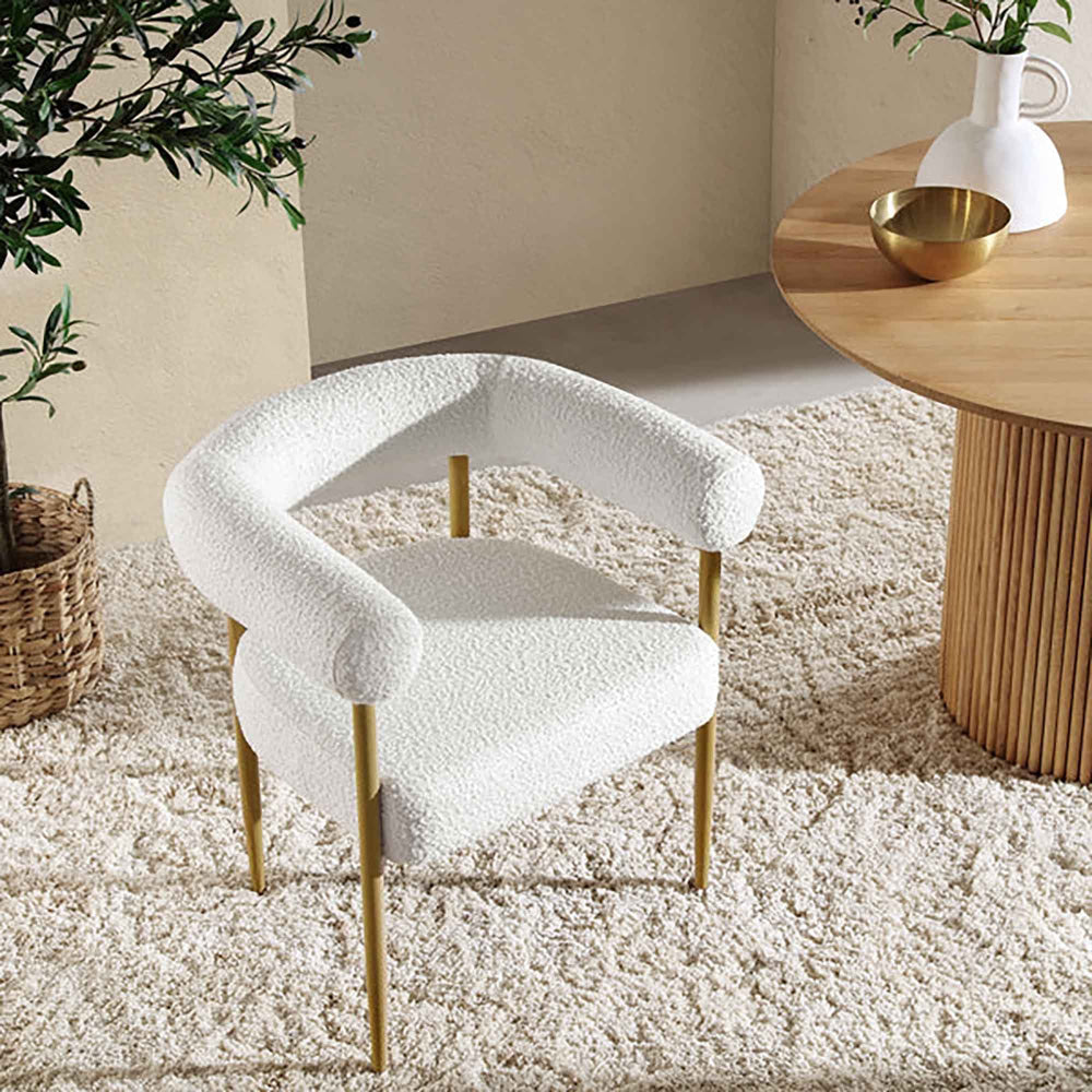 Set Of 2 Kandy Boucle Fabric Kitchen Dining Chair White/Brass Fast shipping On sale