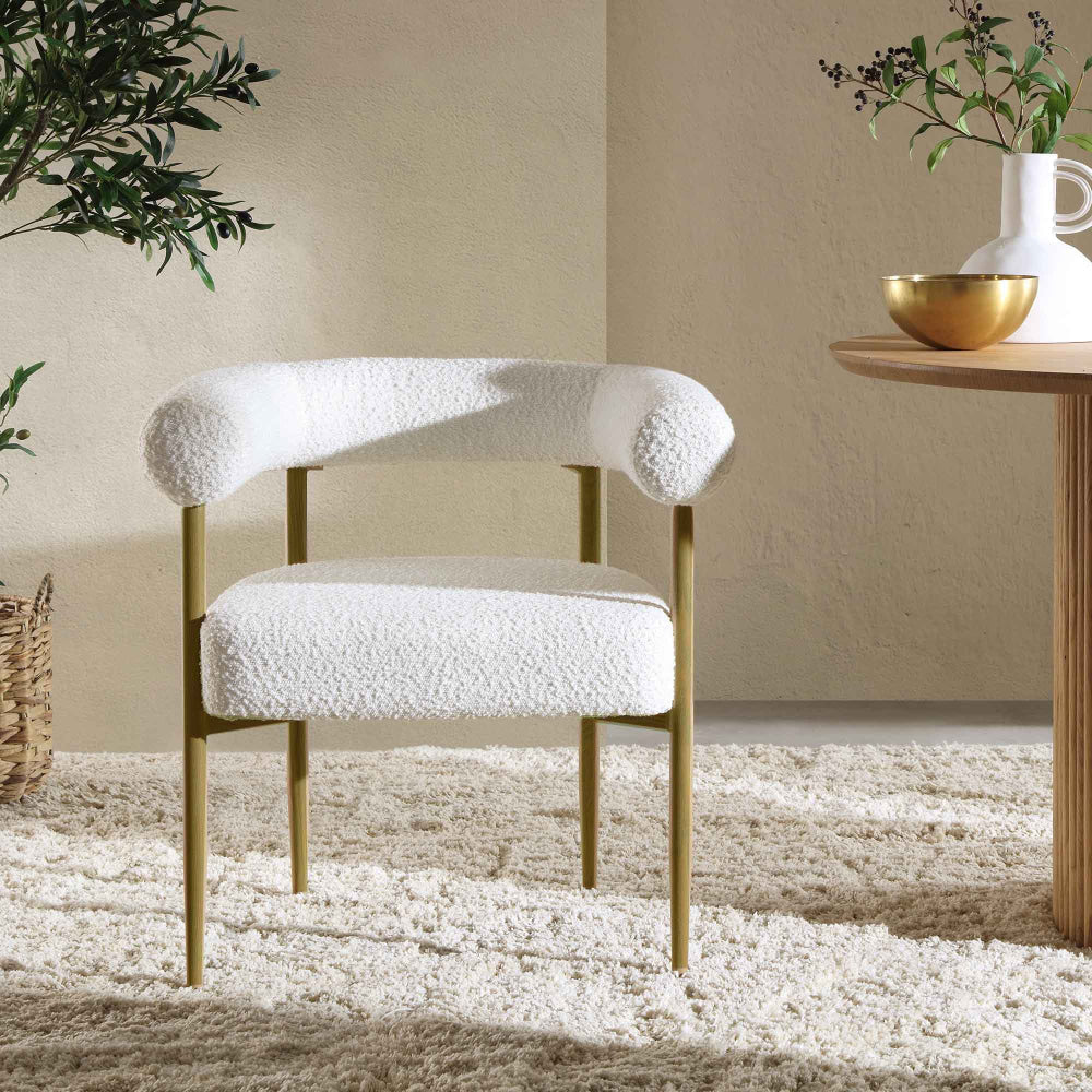 Set Of 2 Kandy Boucle Fabric Kitchen Dining Chair White/Brass Fast shipping On sale