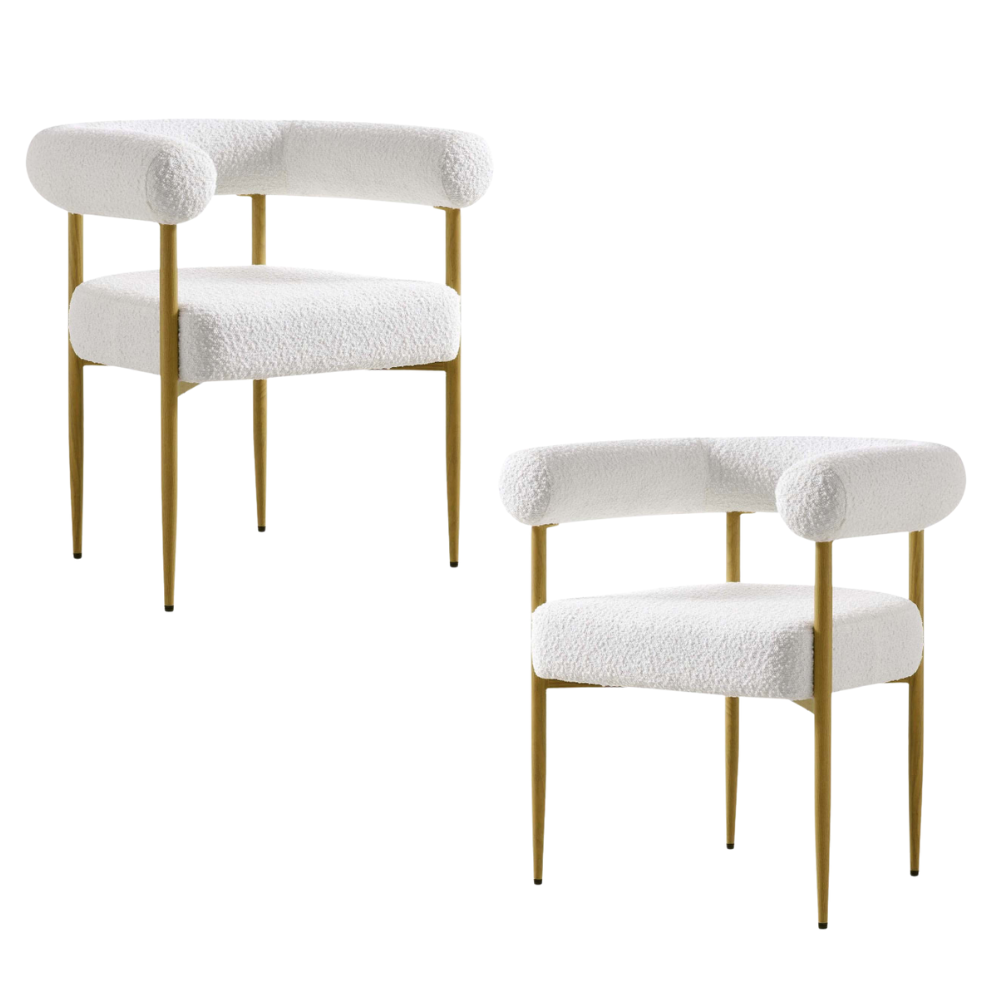 Set Of 2 Kandy Boucle Fabric Kitchen Dining Chair White/Brass Fast shipping On sale