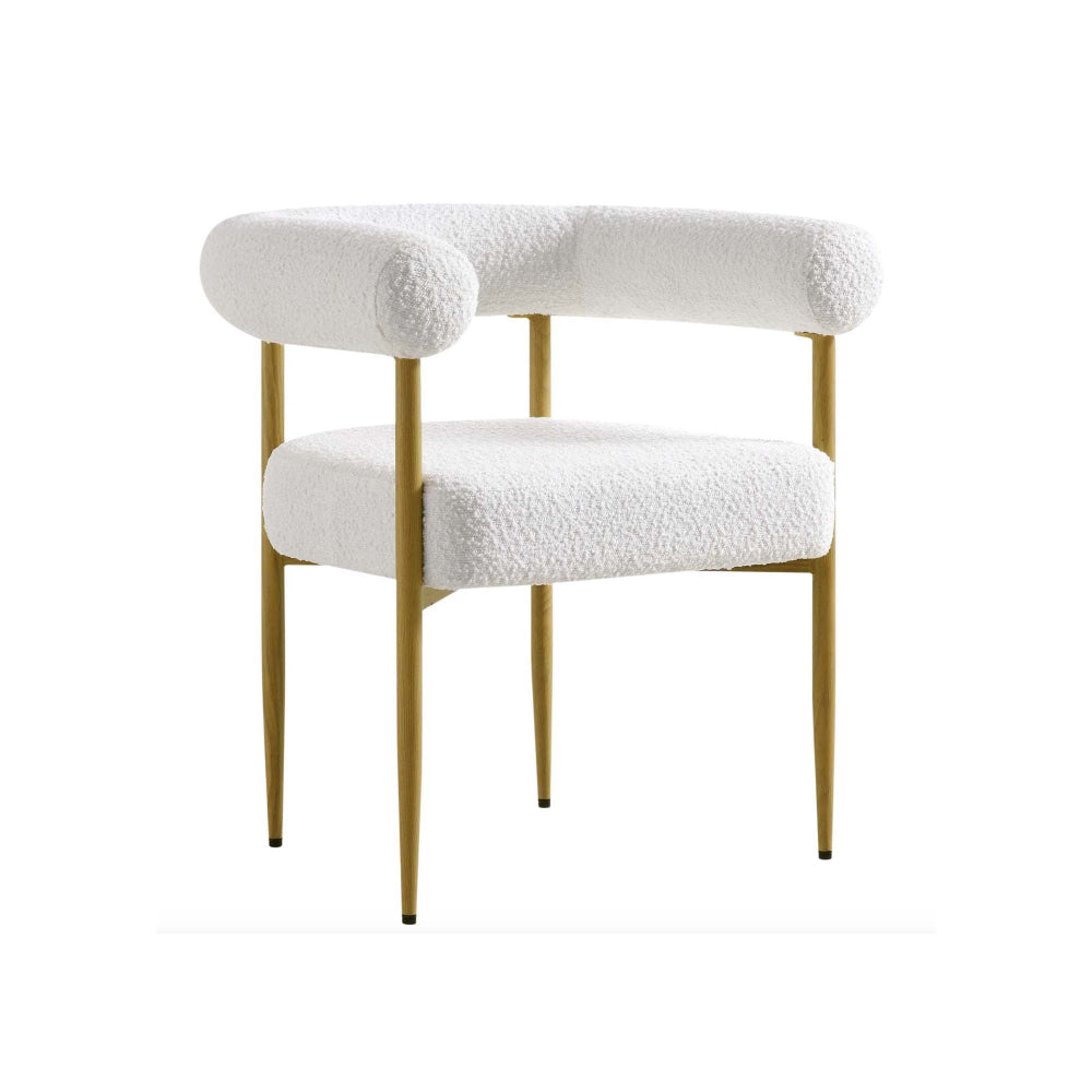 Set Of 2 Kandy Boucle Fabric Kitchen Dining Chair White/Brass Fast shipping On sale