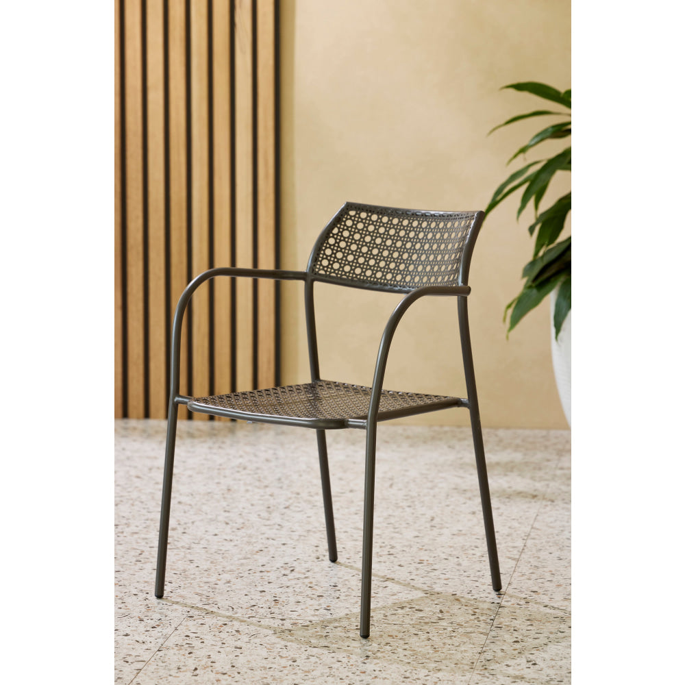 Set Of 2 Kara Antirust Treatment Metal Outdoor Dining Arm Chair Espresso Fast shipping On sale