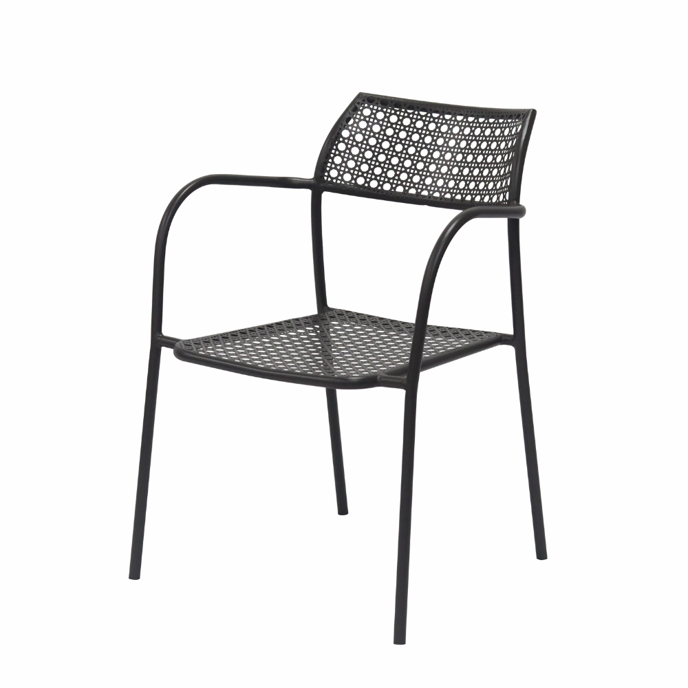 Set Of 2 Kara Antirust Treatment Metal Outdoor Dining Arm Chair Espresso Fast shipping On sale