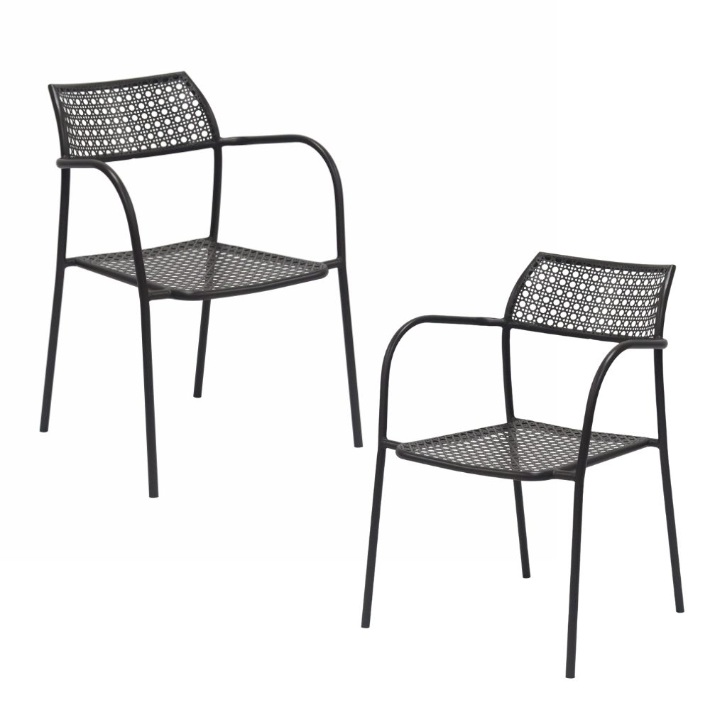 Set Of 2 Kara Antirust Treatment Metal Outdoor Dining Arm Chair Espresso Fast shipping On sale