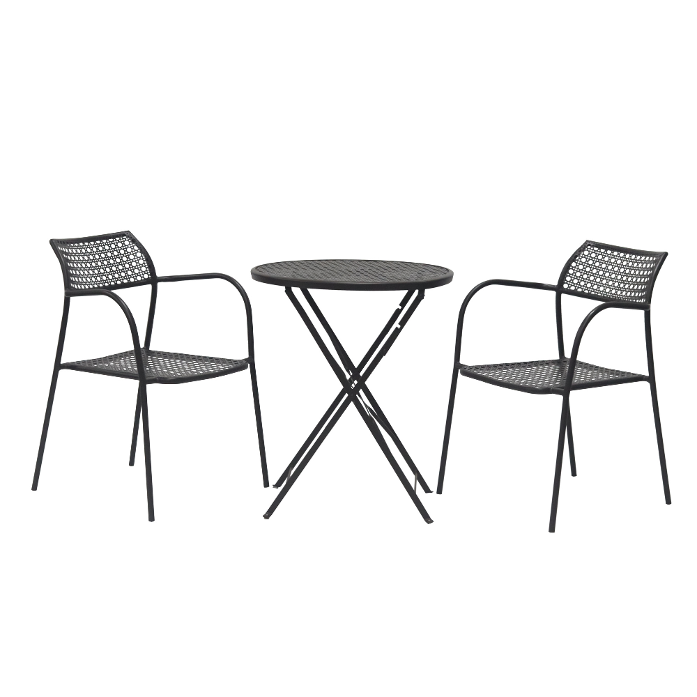 Set Of 2 Kara Antirust Treatment Metal Outdoor Dining Arm Chair Espresso Fast shipping On sale