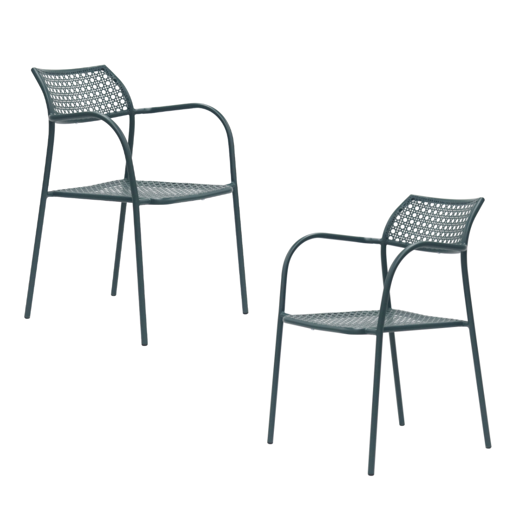 Set Of 2 Kara Antirust Treatment Metal Outdoor Dining Arm Chair Forest Fast shipping On sale