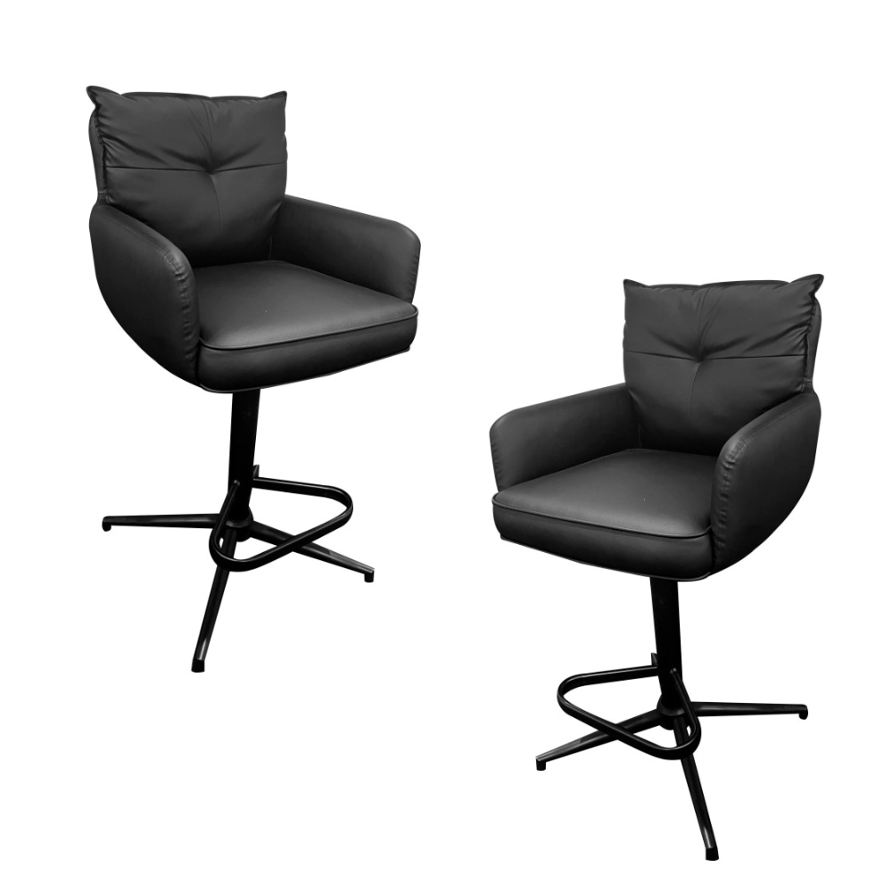 Set Of 2 Kevin PU Leather Gas Lift Padded Kitchen Counter Bar Stool Metal Base Black Fast shipping On sale