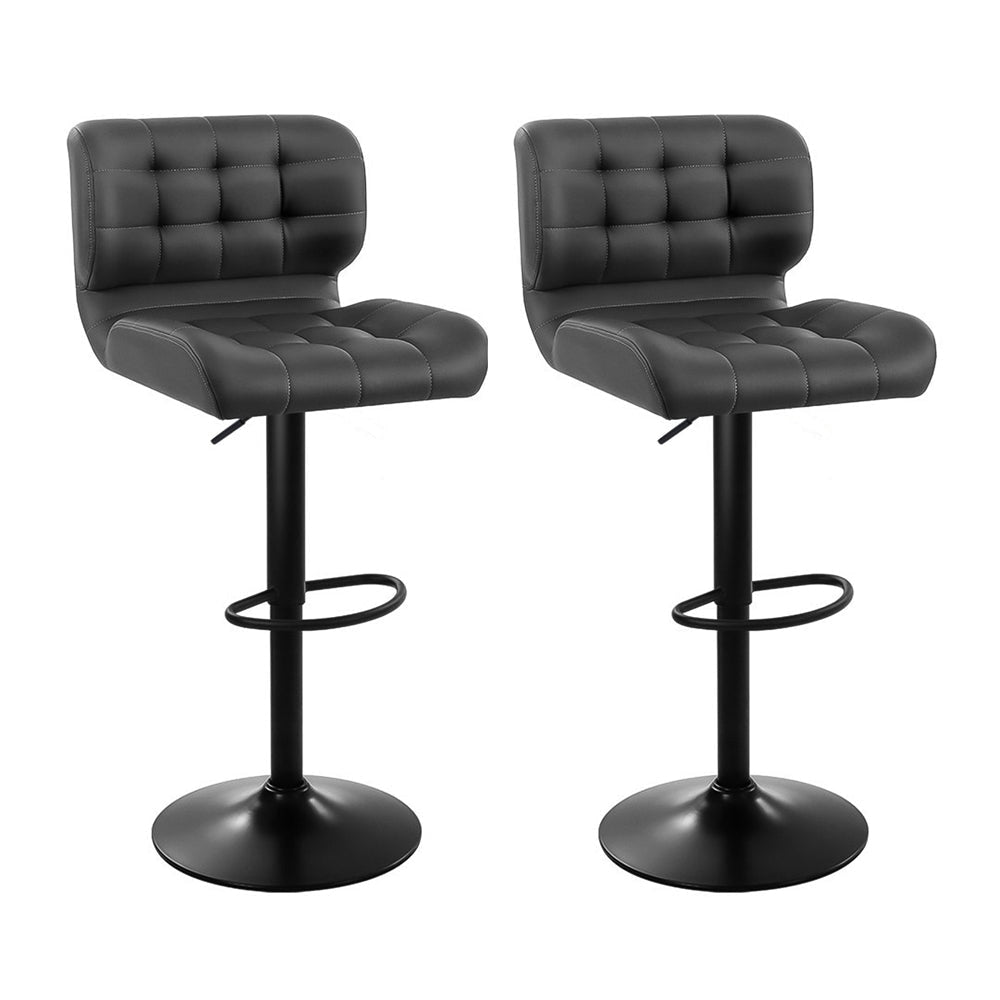 Set of 2 Kitchen Bar Stools Gas Lift Plush PU Leather - Black and Grey Stool Fast shipping On sale