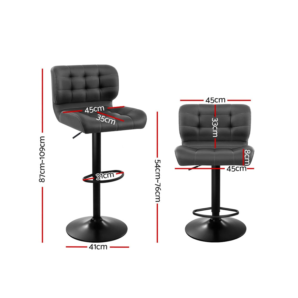 Set of 2 Kitchen Bar Stools Gas Lift Plush PU Leather - Black and Grey Stool Fast shipping On sale