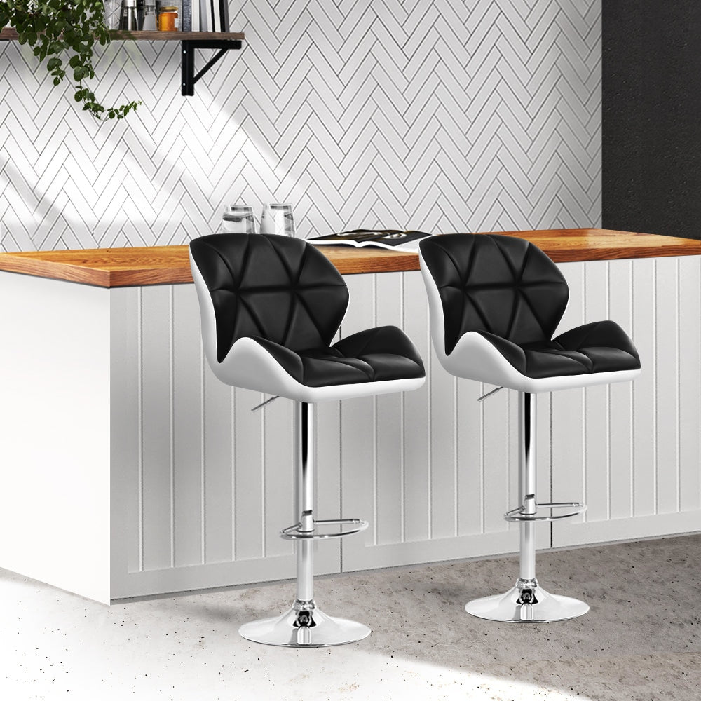 Set of 2 Kitchen Bar Stools - White Black and Chrome Stool Fast shipping On sale