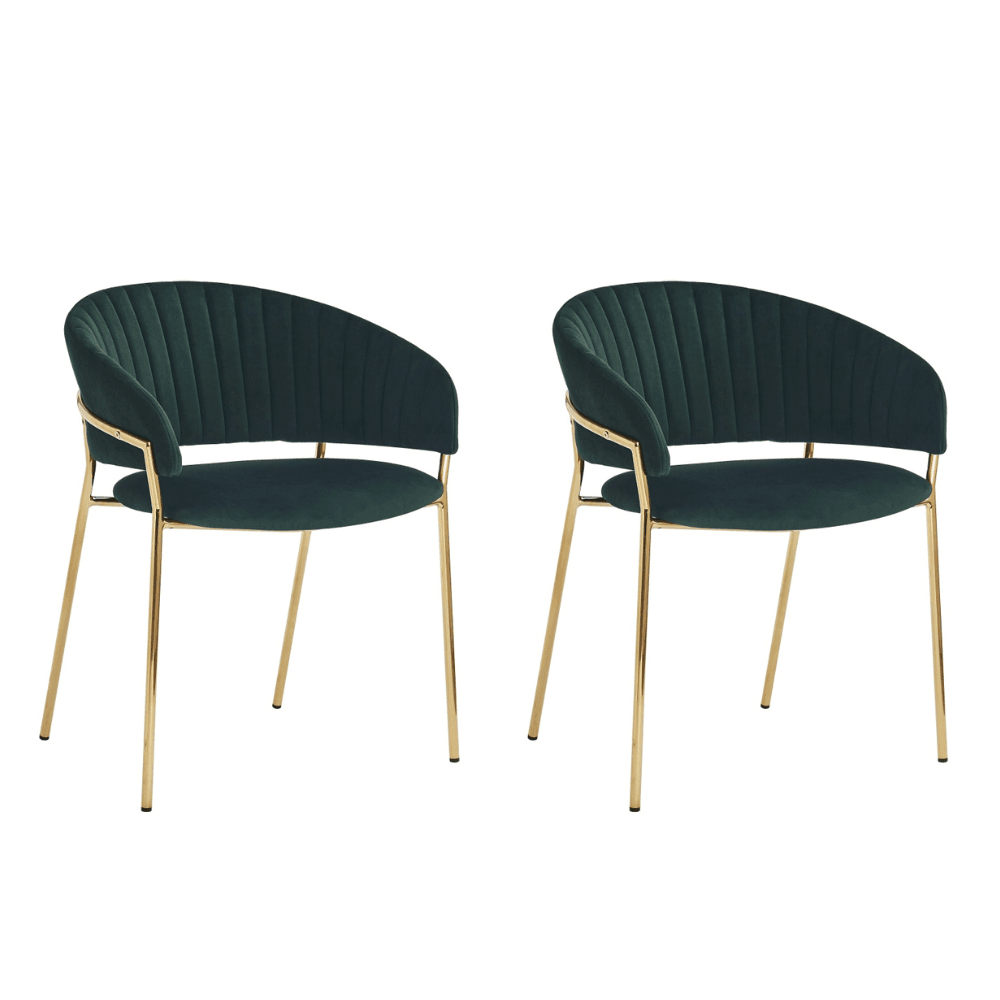 Set of 2 Lex Velvet Fabric Dining Chair Gold Frame - Green Fast shipping On sale