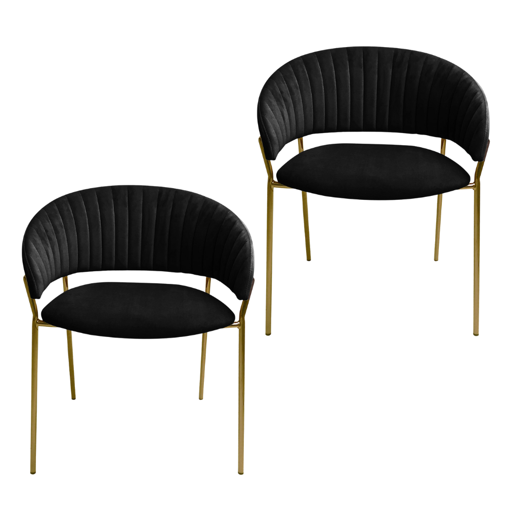 Set Of 2 Lex Velvet Fabric Dining Chair W/ Brass Gold Legs - Black Fast shipping On sale