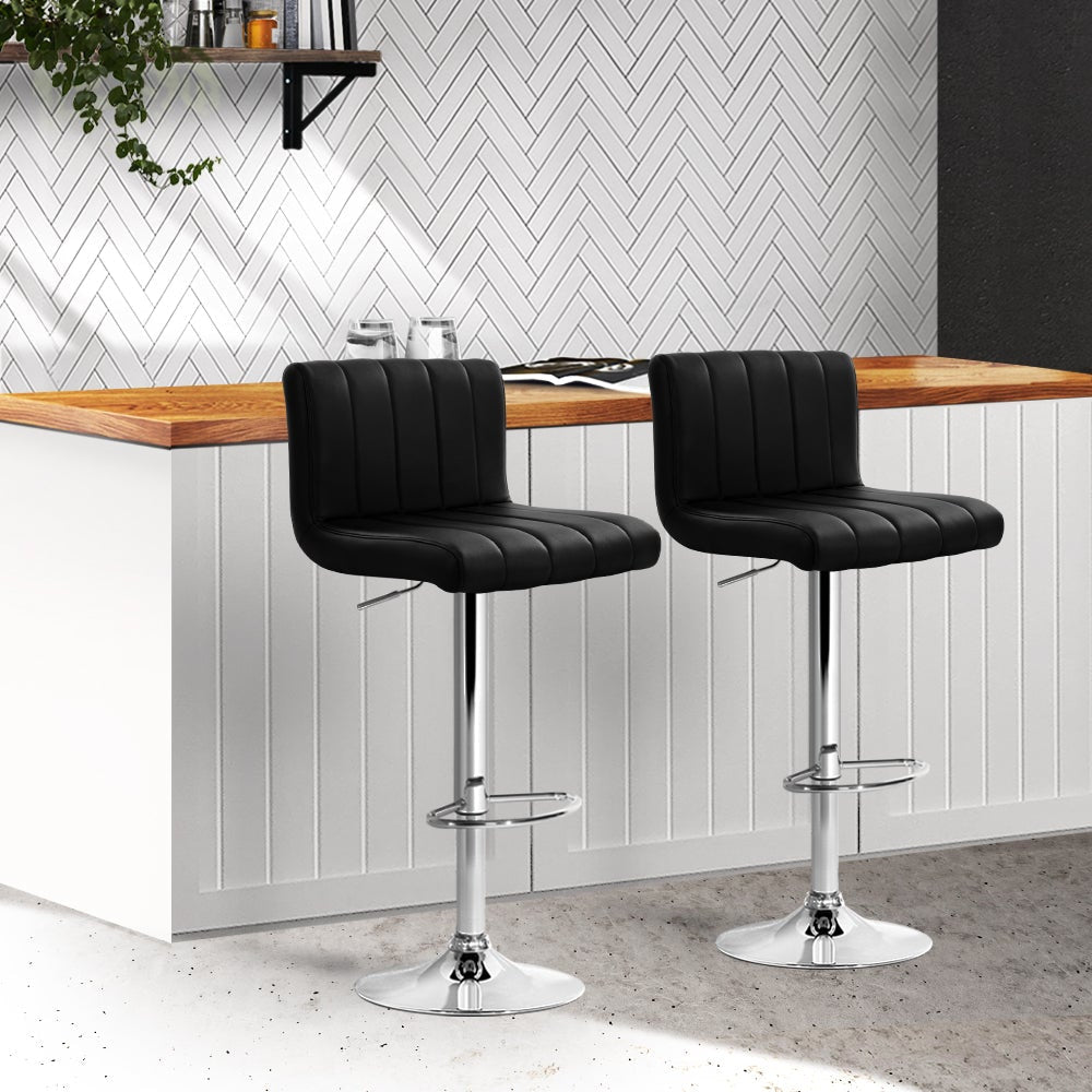 Set of 2 Line Style PU Leather Bar Stools - Black Stool Fast shipping On sale