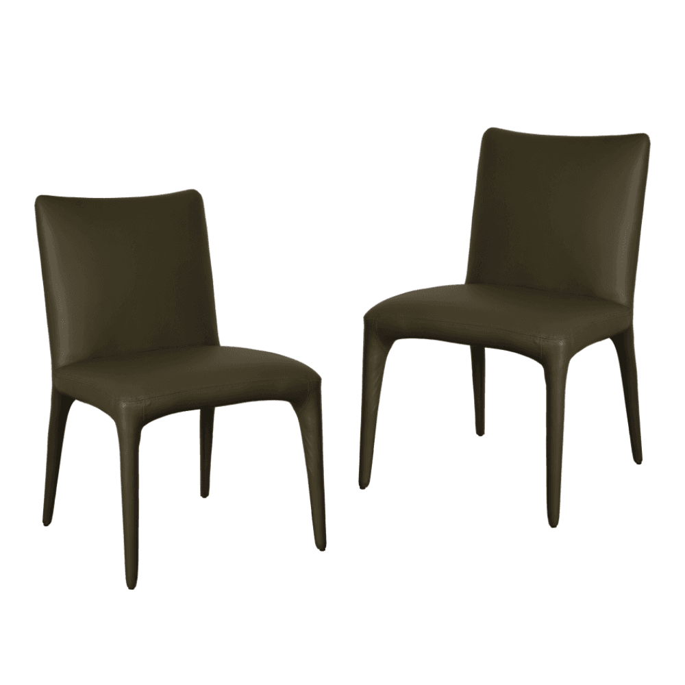 Set Of 2 Ludo Modern Eco Leather Kitchen Dining Chair - Olive Fast shipping On sale