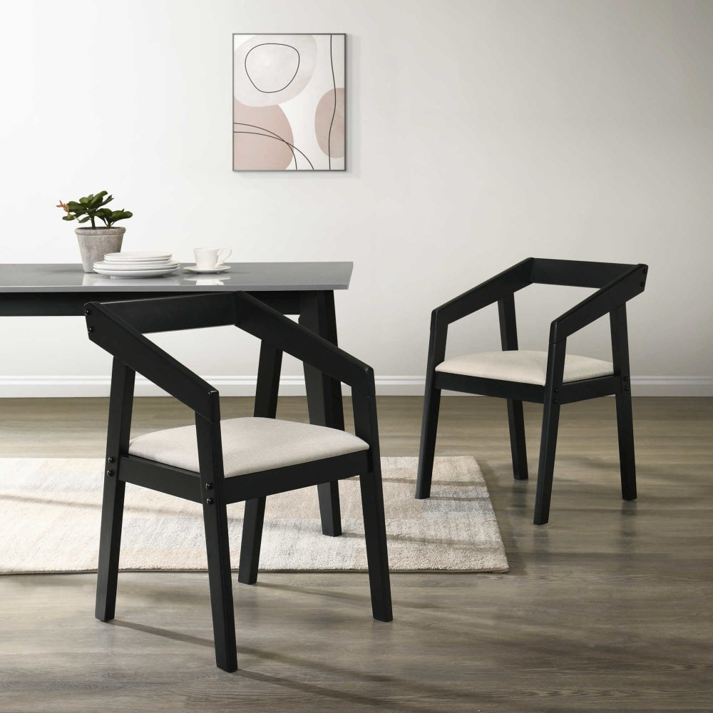 Set Of 2 Nico Fabric Wooden Kitchen Dining Chair Armchair - Black & Beige Fast shipping On sale