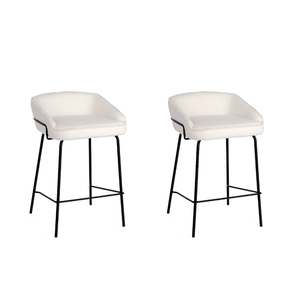 Set Of 2 Noemi Fabric Kitchen Counter Bar Stools 66cm Metal Frame - Ivory Stool Fast shipping On sale