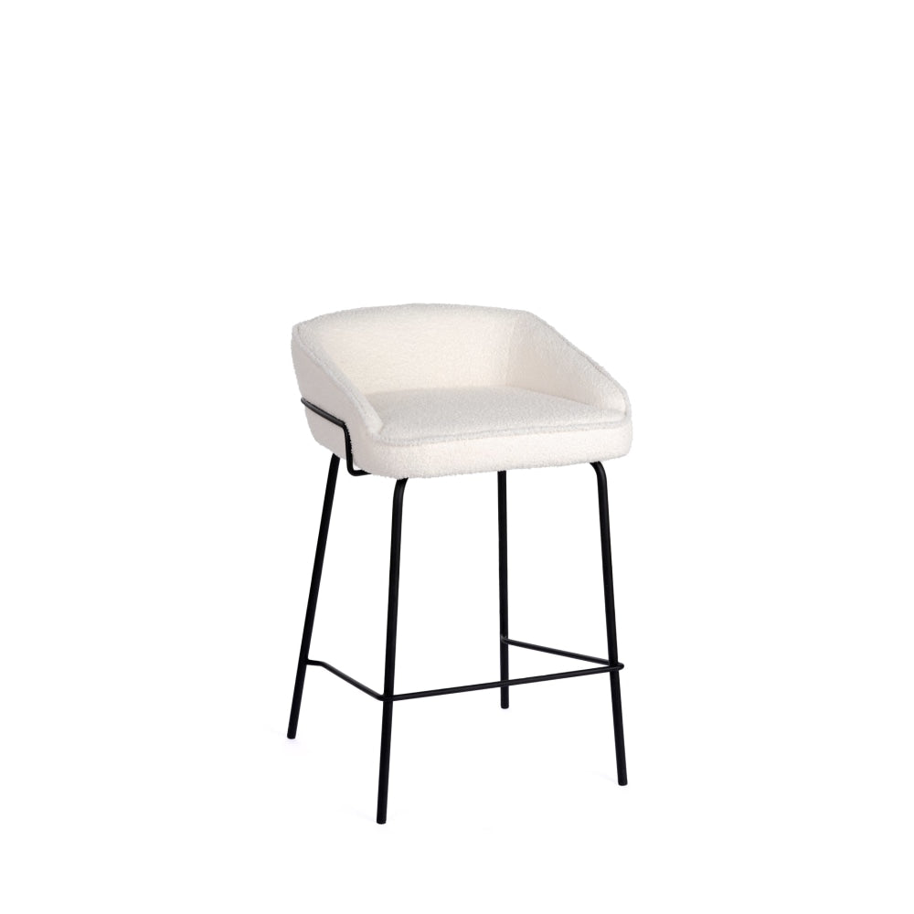 Set Of 2 Noemi Fabric Kitchen Counter Bar Stools 66cm Metal Frame - Ivory Stool Fast shipping On sale