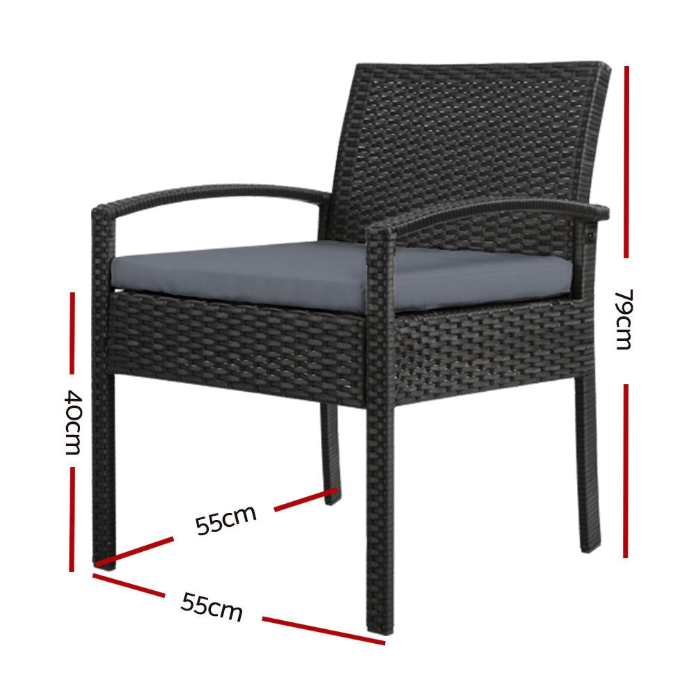 Set of 2 Outdoor Dining Chairs Wicker Chair Patio Garden Furniture Lounge Setting Bistro Cafe Cushion Black Sets Fast shipping On sale