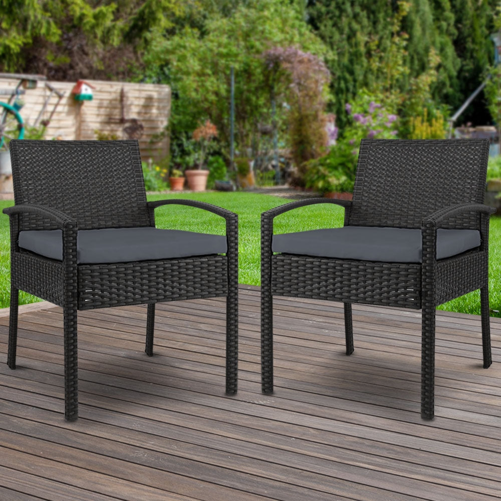 Set of 2 Outdoor Dining Chairs Wicker Chair Patio Garden Furniture Lounge Setting Bistro Cafe Cushion Black Sets Fast shipping On sale