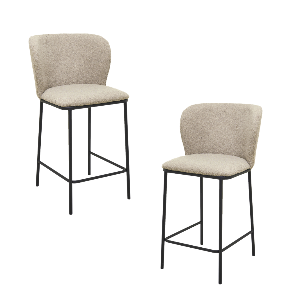 Set Of 2 Paolo Modern Boucle Fabric Kitchen Counter Bar Stool - Latte Fast shipping On sale