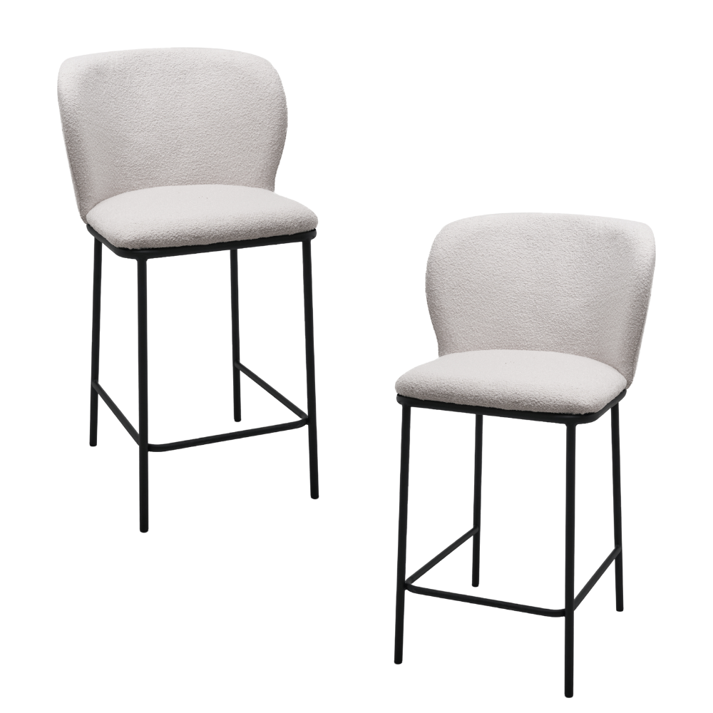 Set Of 2 Paolo Modern Boucle Fabric Kitchen Counter Bar Stool - White Fast shipping On sale