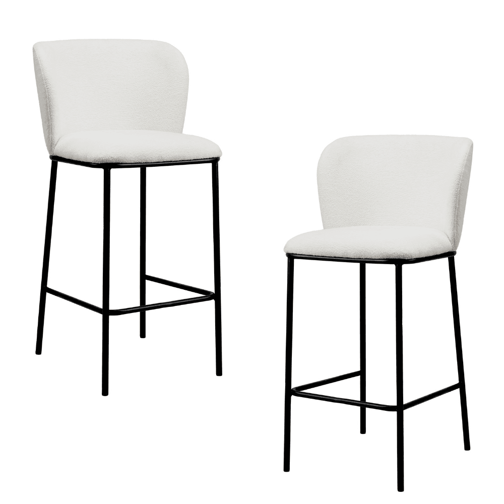 Set Of 2 Paolo Modern Boucle Fabric Kitchen Counter Bar Stool - White Fast shipping On sale