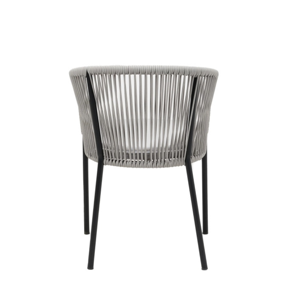 Set Of 2 Pietro Stylish Rope Woven Outdoor Dining Chair Metal Frame - Pebble Fast shipping On sale