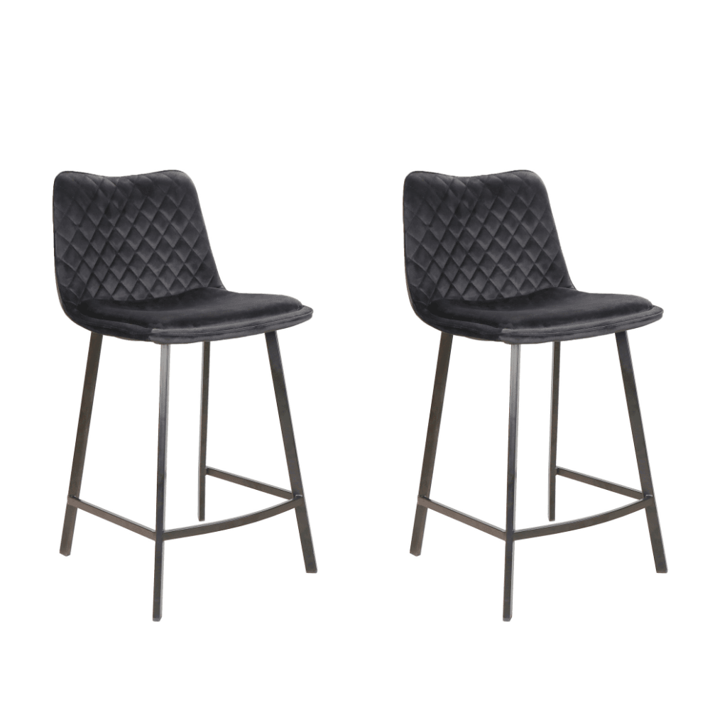 Set Of 2 Pippa Velvet Frabric Kitchen Counter Bar Stools 63.5cm Metal Frame - Black Stool Fast shipping On sale