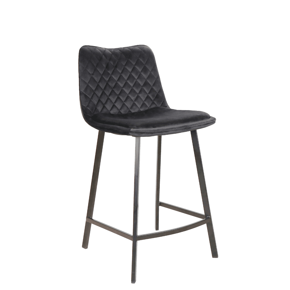 Set Of 2 Pippa Velvet Frabric Kitchen Counter Bar Stools 63.5cm Metal Frame - Black Stool Fast shipping On sale