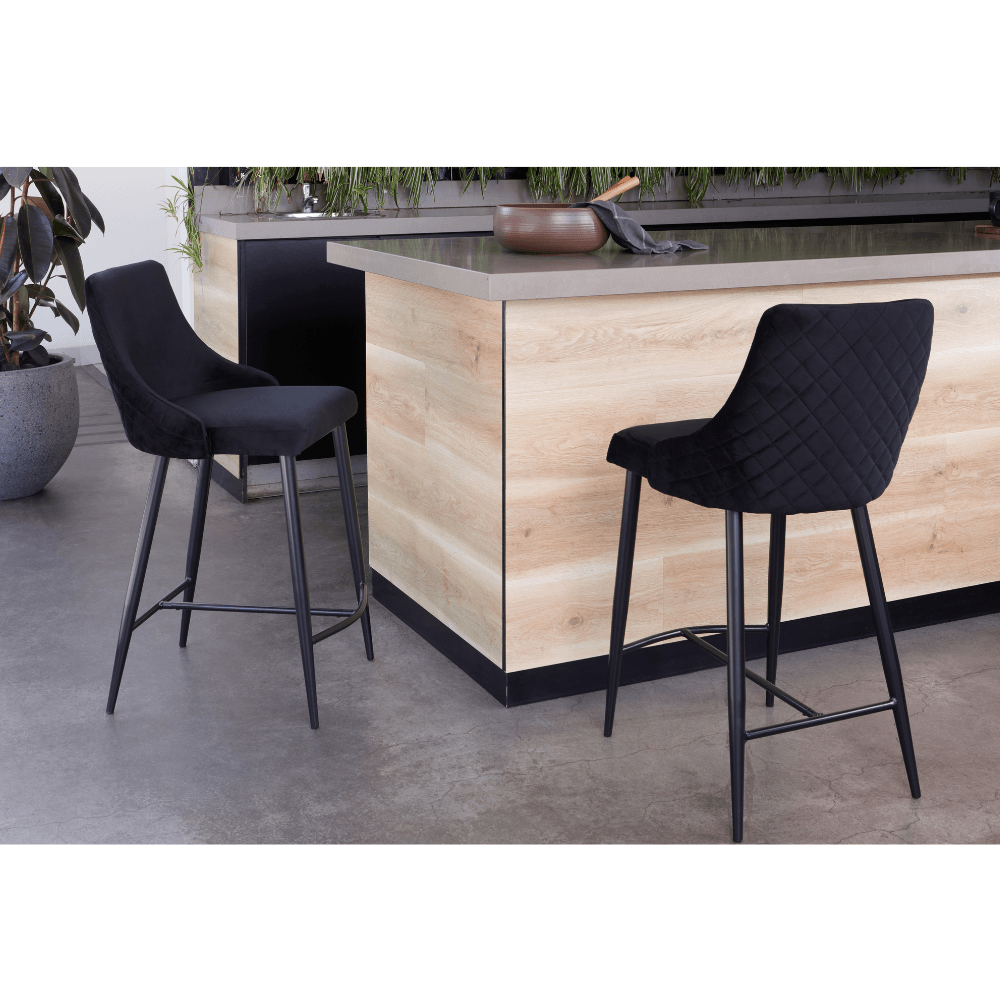 Set Of 2 Pippa Velvet Frabric Kitchen Counter Bar Stools 63.5cm Metal Frame - Black Stool Fast shipping On sale