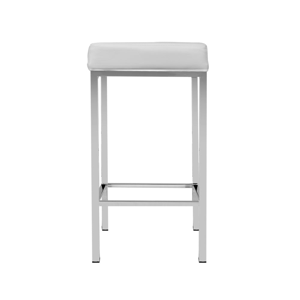 Set of 2 PU Leather Backless Bar Stools - White and Chrome Stool Fast shipping On sale