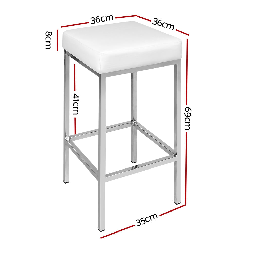 Set of 2 PU Leather Backless Bar Stools - White and Chrome Stool Fast shipping On sale