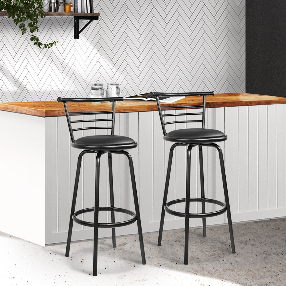 Set of 2 PU Leather Bar Stools - Black and Steel Stool Fast shipping On sale