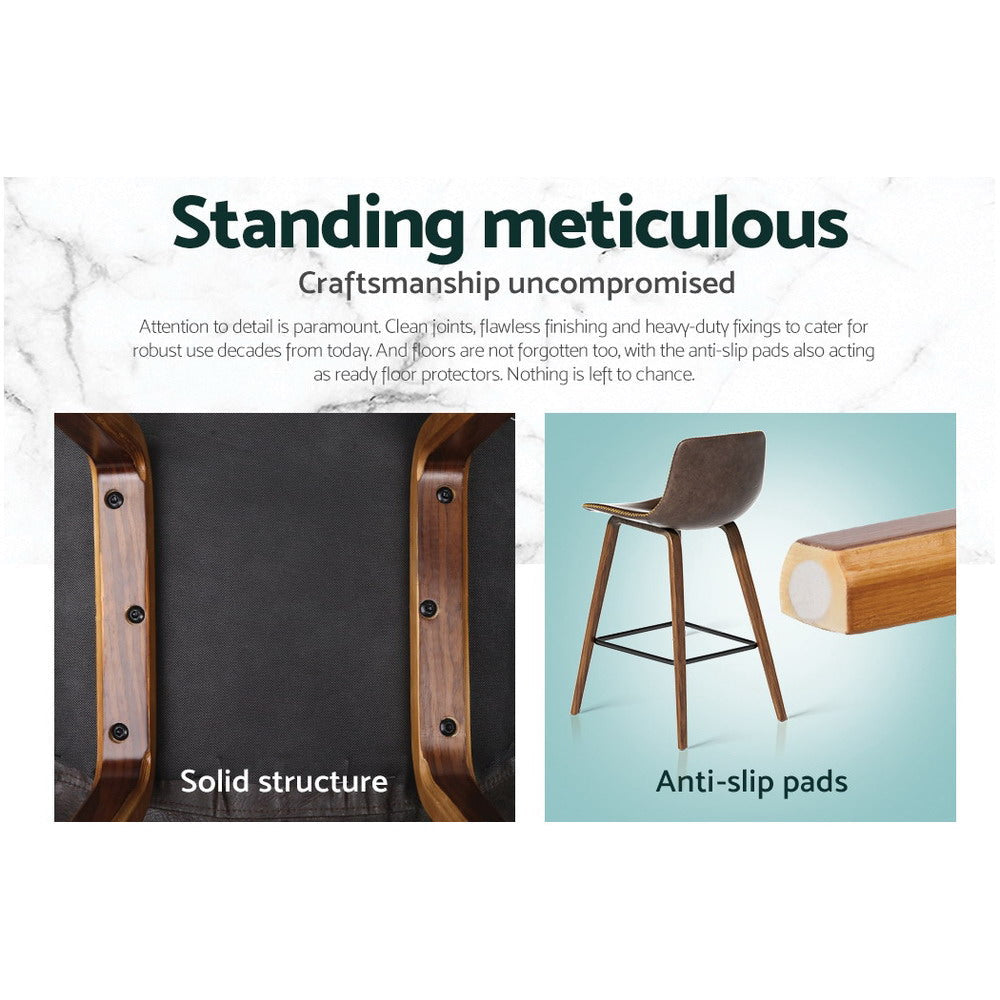 Set of 2 PU Leather Bar Stools Square Footrest - Wood and Brown Stool Fast shipping On sale