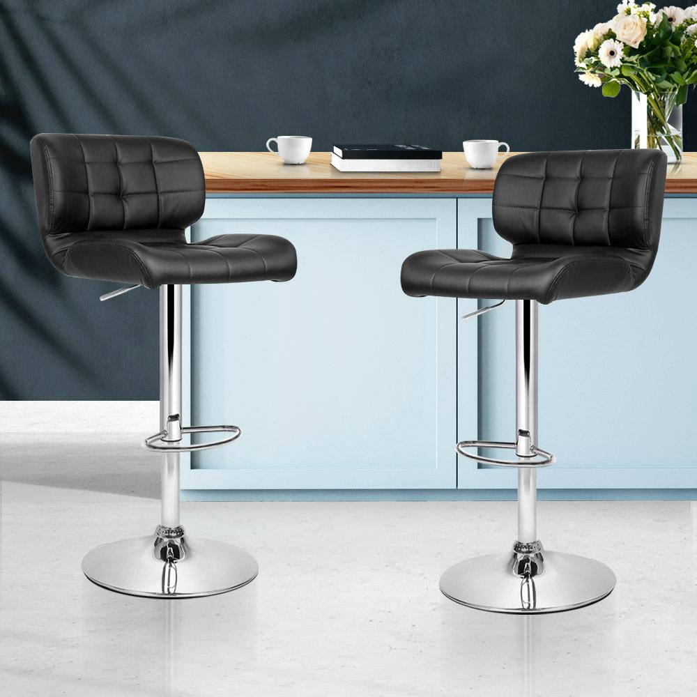 Set of 2 PU Leather Gas Lift Bar Stools - Black and Chrome Stool Fast shipping On sale