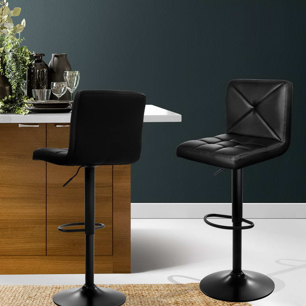 Set of 2 PU Leather Gas Lift Bar Stools - Black Stool Fast shipping On sale