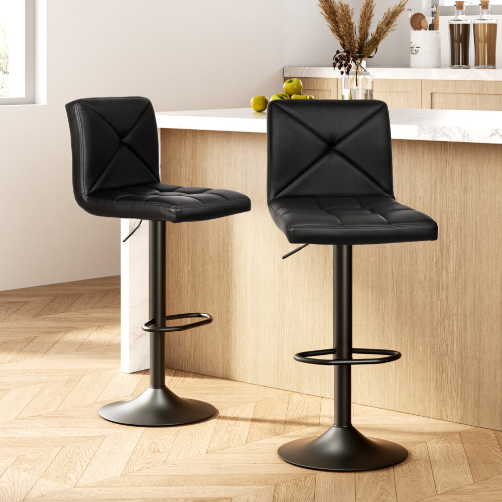 Set of 2 PU Leather Gas Lift Bar Stools - Black Stool Fast shipping On sale