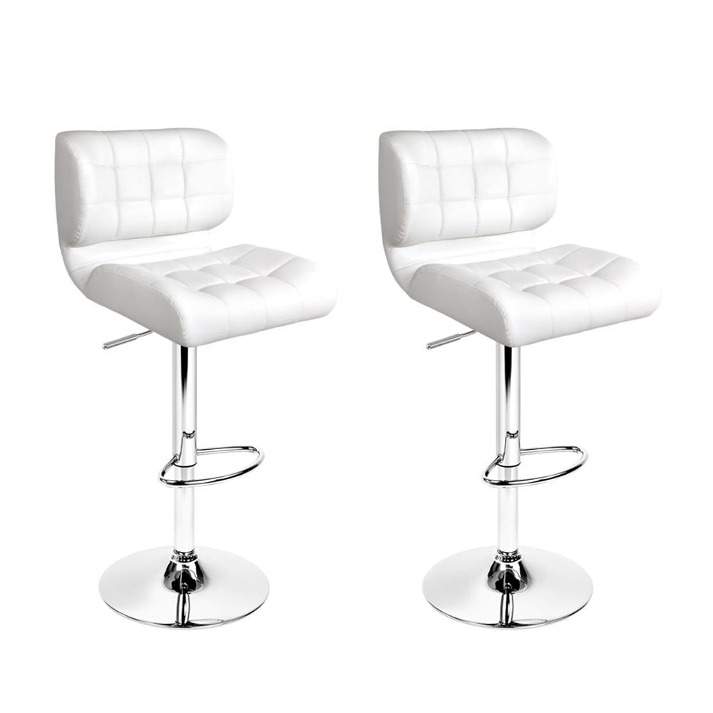 Set of 2 PU Leather Gas Lift Bar Stools - White and Chrome Stool Fast shipping On sale