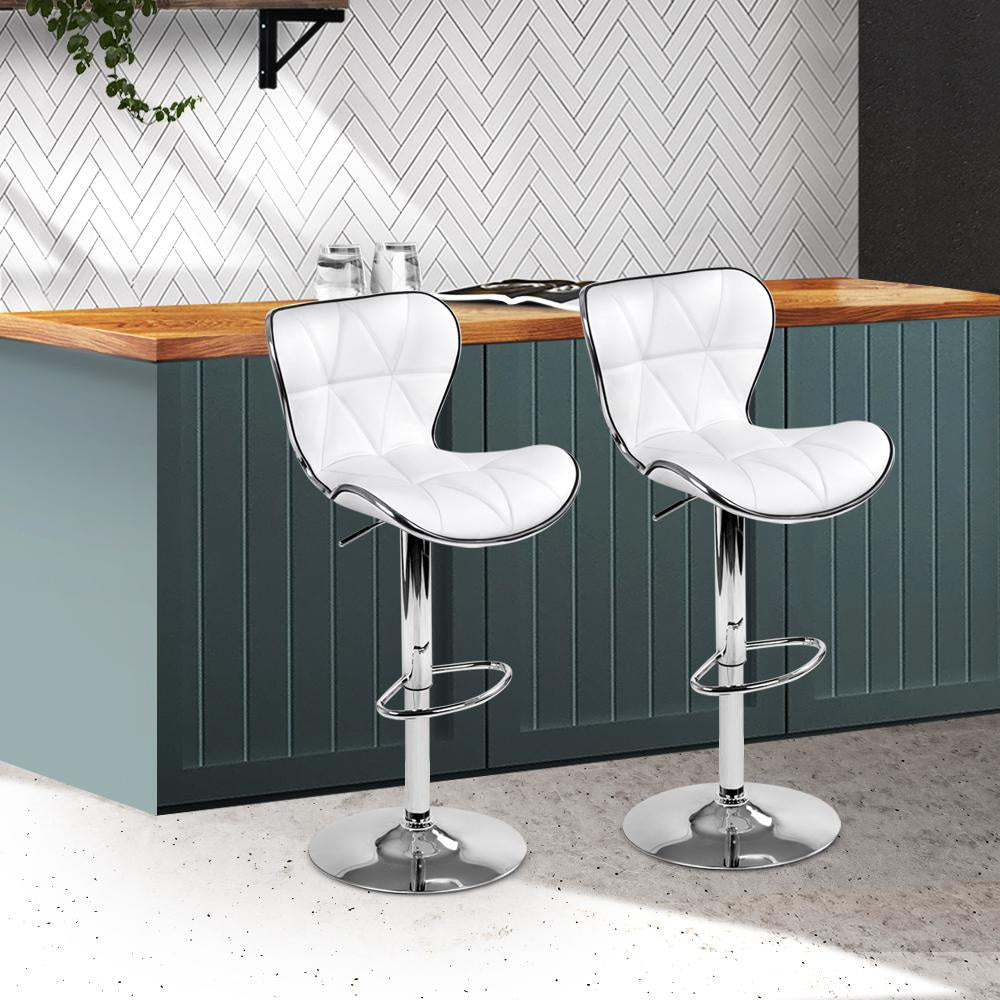 Set of 2 PU Leather Patterned Bar Stools - White and Chrome Stool Fast shipping On sale