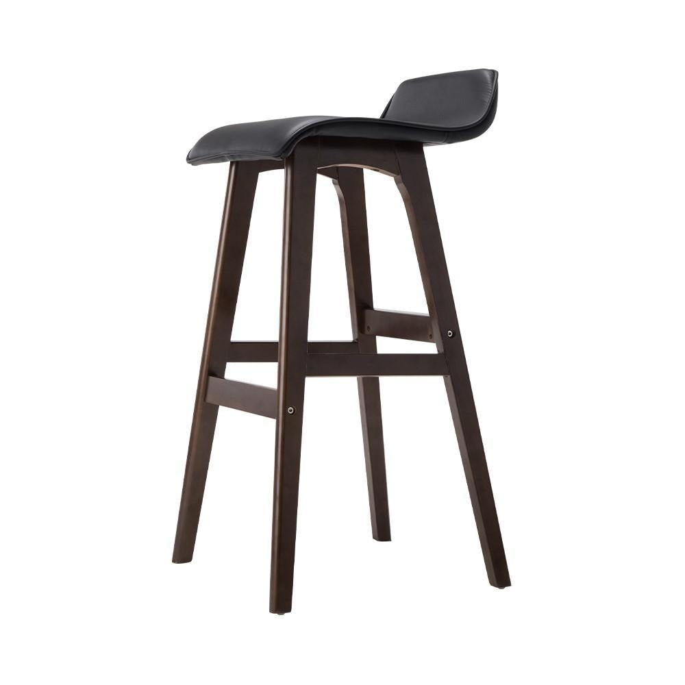 Set of 2 PU Leather Wood Wave Style Bar Stool - Black Fast shipping On sale